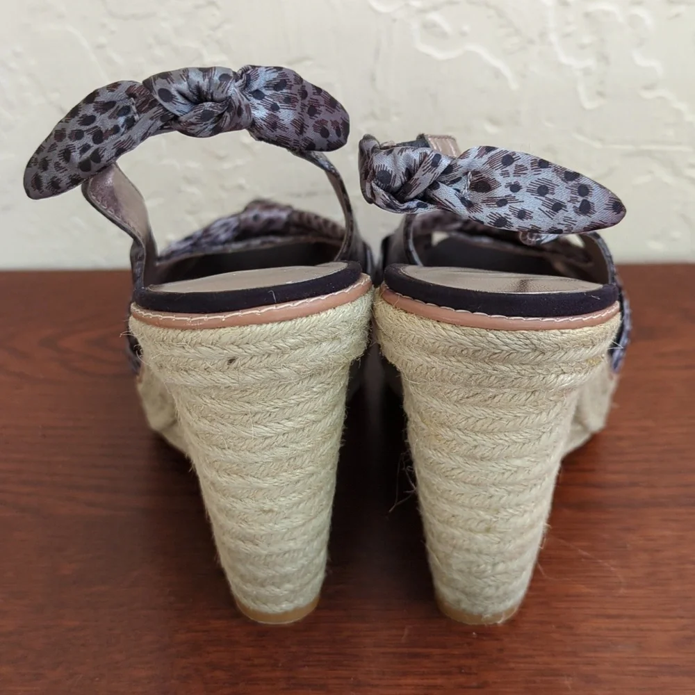 Nine West Leopard Textile Upper Knot Toe/Heel Strap Slingback Espadrilles 9.5